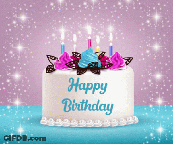 Animated Happy Birthday White Cake Twinkling GIF