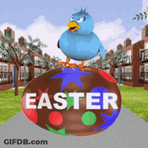 Animated Happy Easter Bird Balancing On Egg GIF