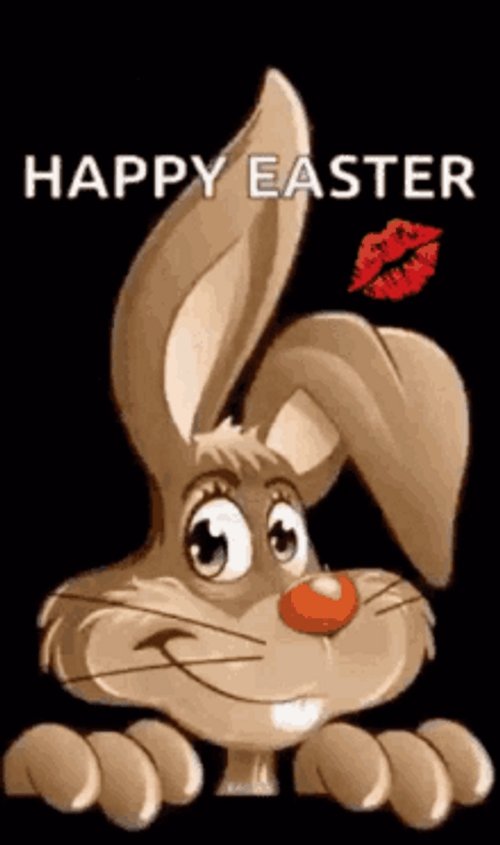 Animated Happy Easter Bunny And Kiss Mark GIF