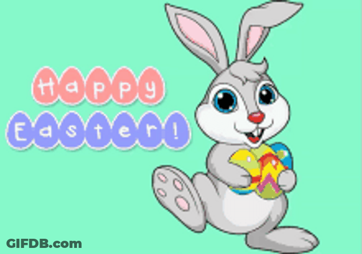 Animated Happy Easter Bunny Carrying Eggs GIF