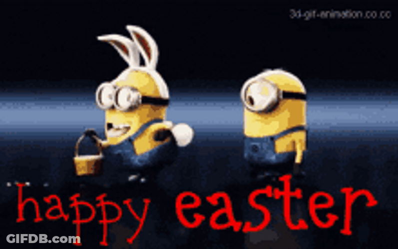 Animated Happy Easter Bunny Minion Carrying Egg GIF