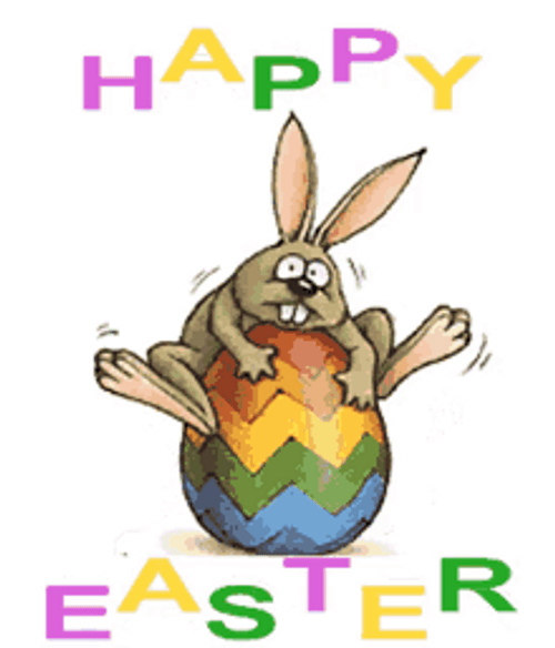 Animated Happy Easter Bunny On Jumping Egg GIF