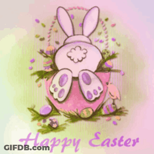 Animated Happy Easter Bunny Wiggling Tail GIF