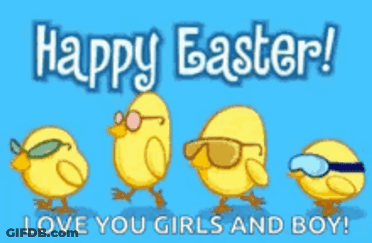 Animated Happy Easter Chicks In Line Walking GIF