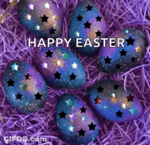 Animated Happy Easter Eggs With Shining Stars GIF