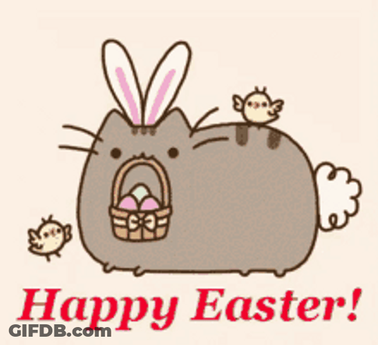 Animated Happy Easter Hopping Pusheen Cat GIF