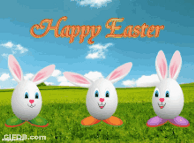 Animated Happy Easter Jumping Egg Bunnies GIF