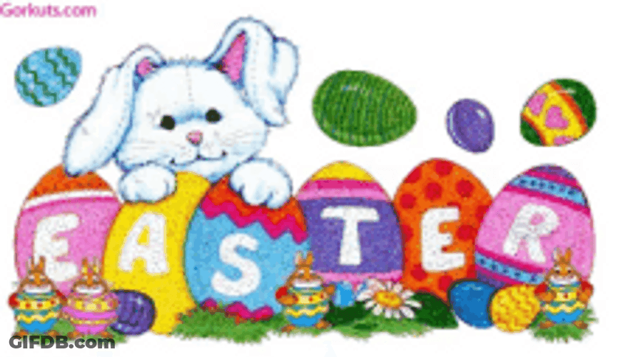 Animated Happy Easter Moving Bunny Eggs GIF