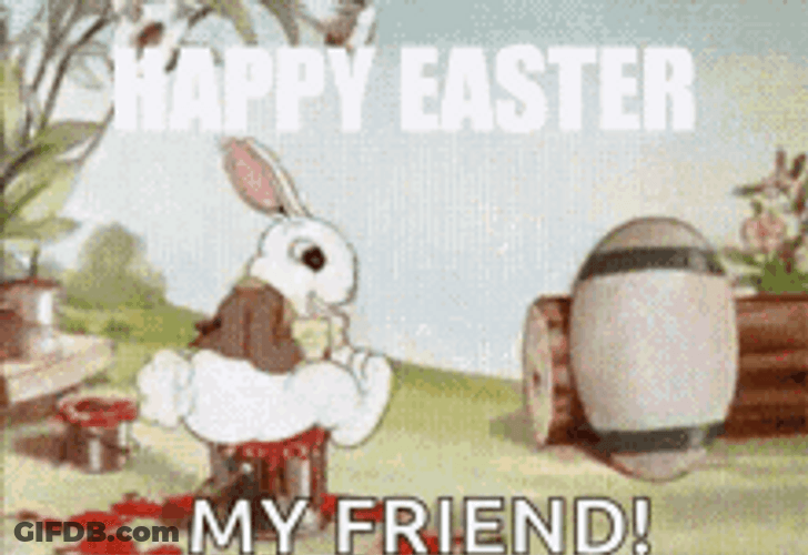 Animated Happy Easter My Friend Painting Rabbit GIF