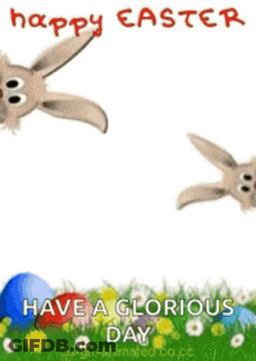 Animated Happy Easter Rabbits Peaking On Sides GIF