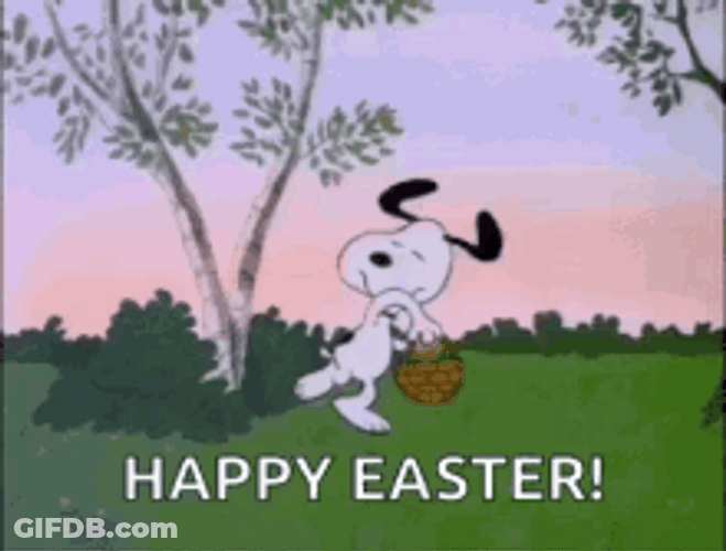 Animated Happy Easter Snoopy Peanuts Throwing Eggs GIF