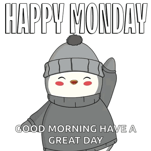 Animated Happy Monday Penguin Waving GIF