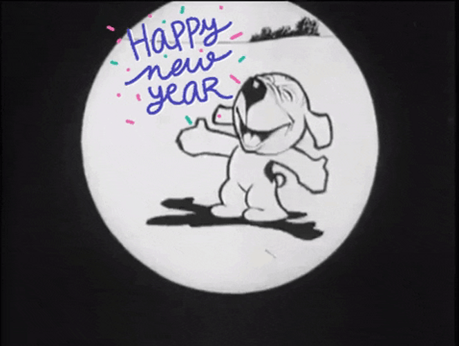 Animated Happy New Year And A Happy Fun Dog GIF