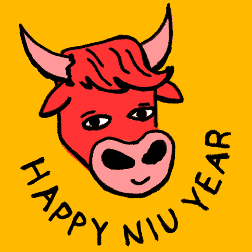 Animated Happy New Year Text In A Cow Sticker GIF