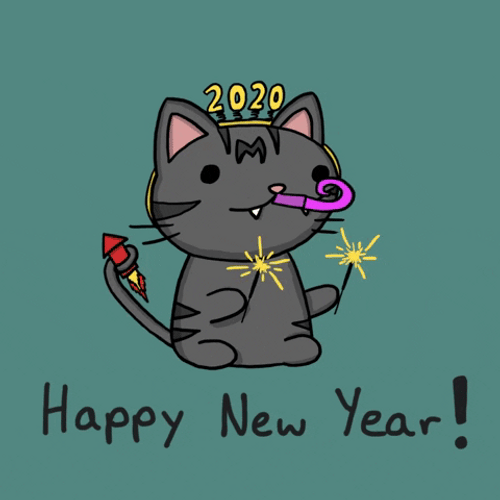 Animated Happy New Year With Animated Cat GIF