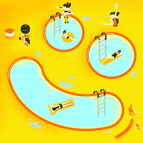 Animated Happy Smiley Face Swimming Pool GIF