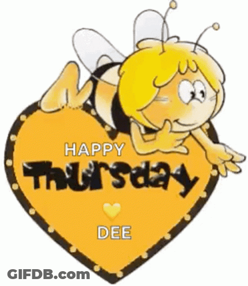 Animated Happy Thursday Bee Yellow Hearts GIF