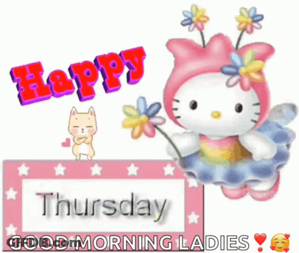 Animated Happy Thursday Good Morning Ladies Hello Kitty GIF