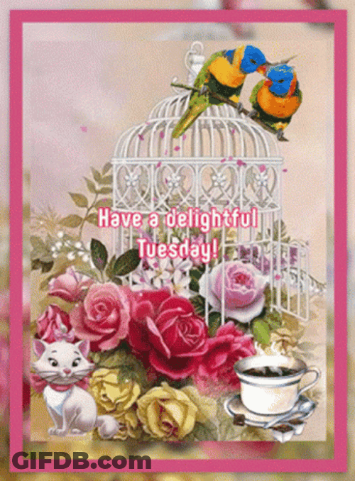Animated Happy Tuesday Birds Flowers GIF