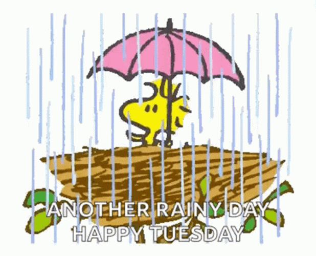 Animated Happy Tuesday Rain Woodstock GIF