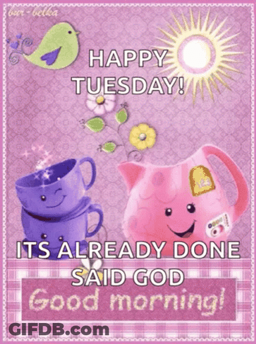 Animated Happy Tuesday Tea Cups GIF