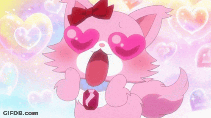 Animated Heart Eyes Shocked Pink Cat GIF