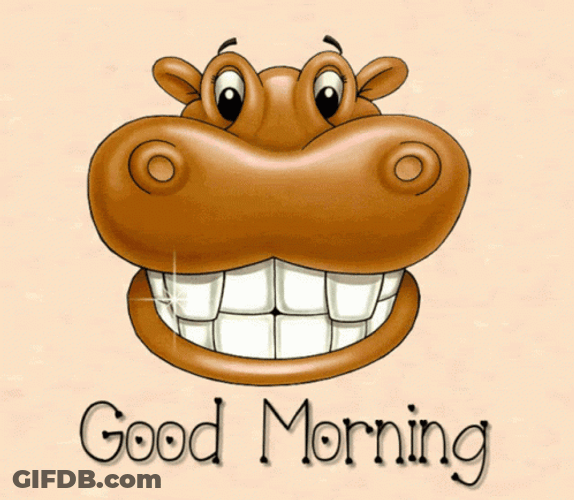 Animated Hippo Smiling Good Morning GIF