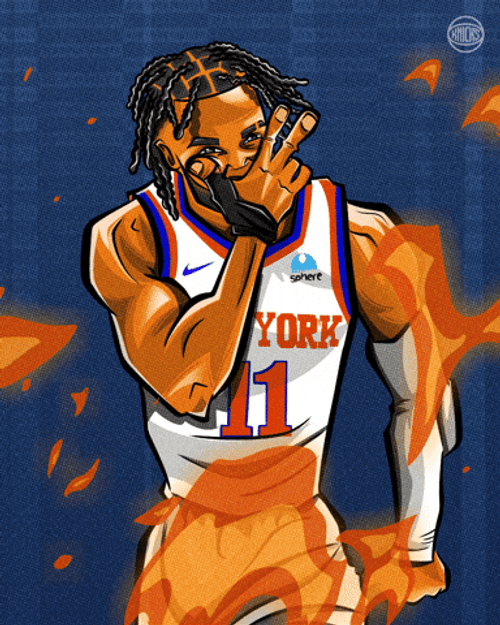 Animated Jalen Brunson Celebration Champion Flames GIF