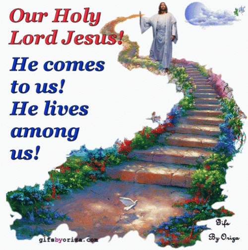 Animated Jesus Going Down Stairs GIF