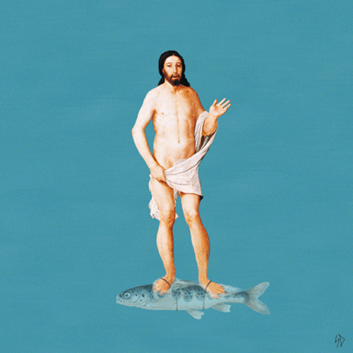 Animated Jesus Riding A Fish GIF