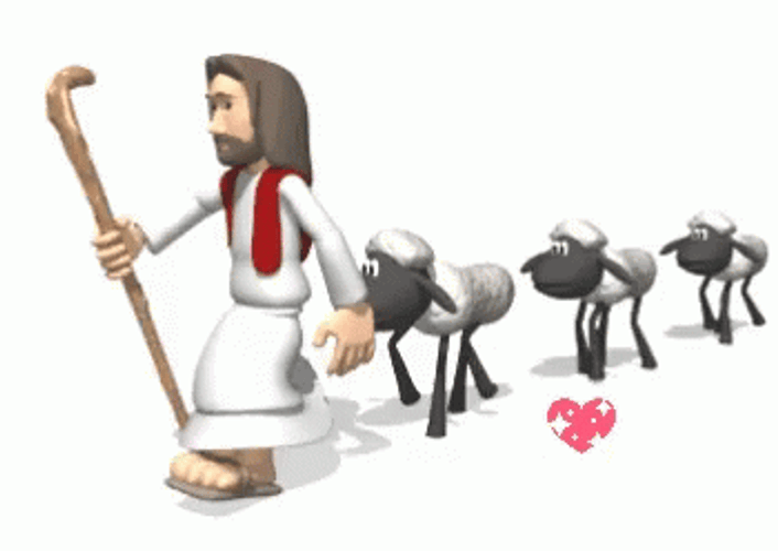 Animated Jesus Walking With Sheeps GIF