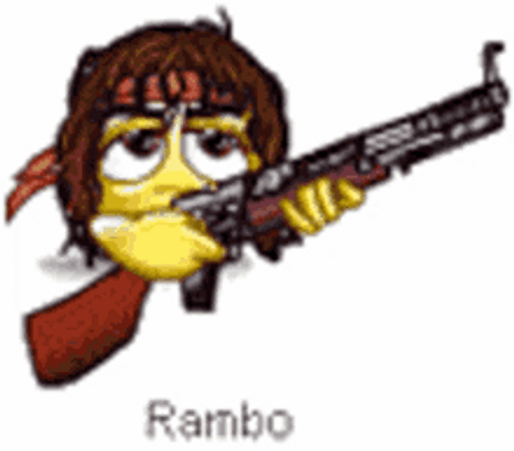 Animated John Rambo Emoji Holding Rifle Gun GIF