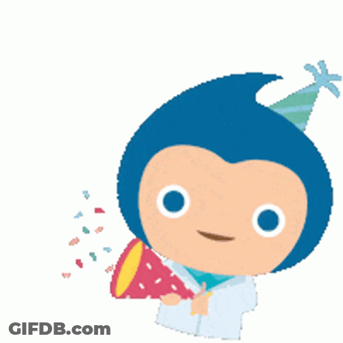 Animated Kid Happy With Falling Confetti GIF