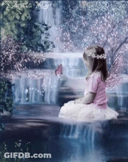 Animated Kid Sitting On Moving Water GIF