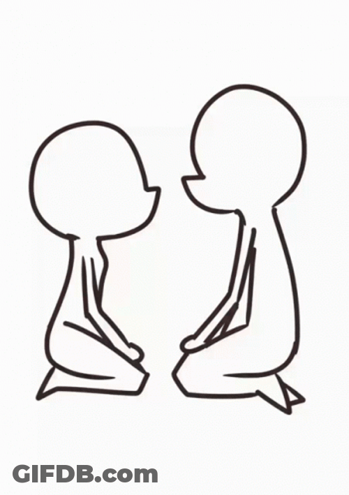 Animated Kneeling Couple Forehead Kiss GIF