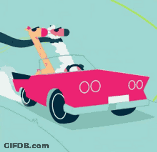 Animated Llama Giraffe Driving Funny Car GIF