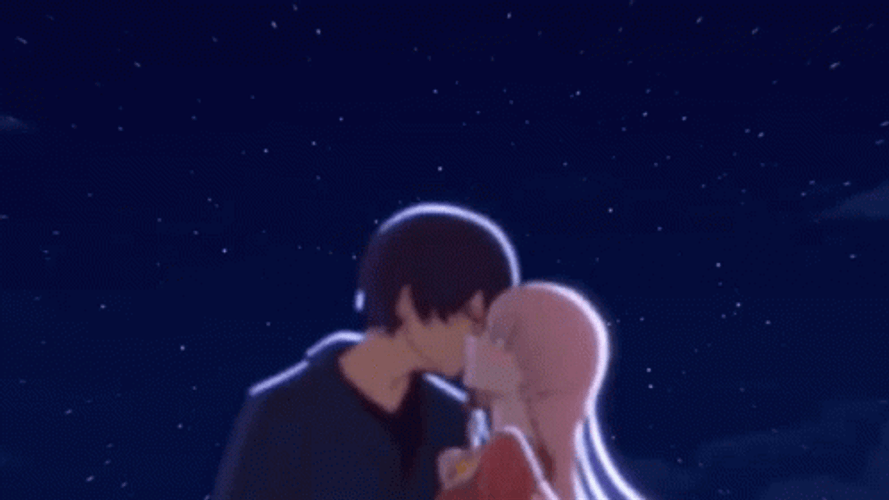 Animated Love Kissing In A Starry Night GIF