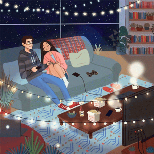 Animated Love Mangga Couple Watching GIF
