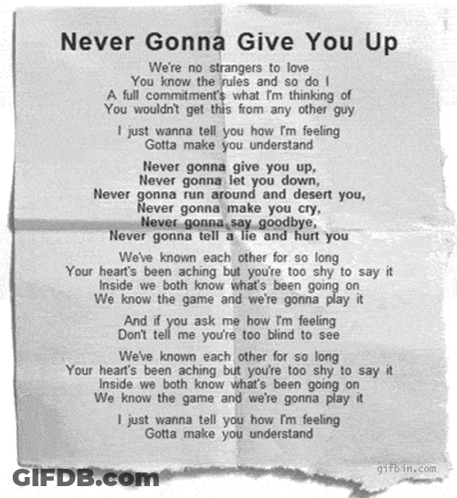 Animated Lyrics Never Gonna Give You Up GIF