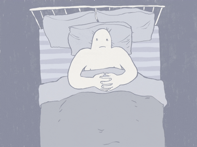 Animated Man Can't Sleep Overthinking In Bed GIF