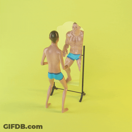 Animated Man Flexing In The Mirror GIF
