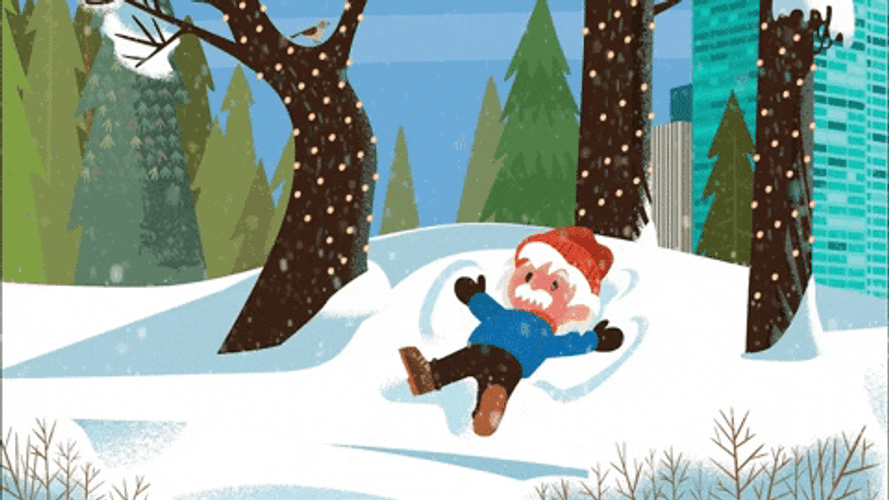 Animated Man Making Snow Angel On Snow Day GIF