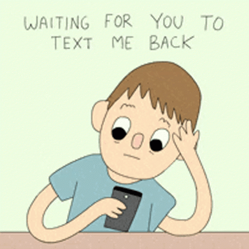 Animated Man Patiently Waiting For Text Message Reply GIF