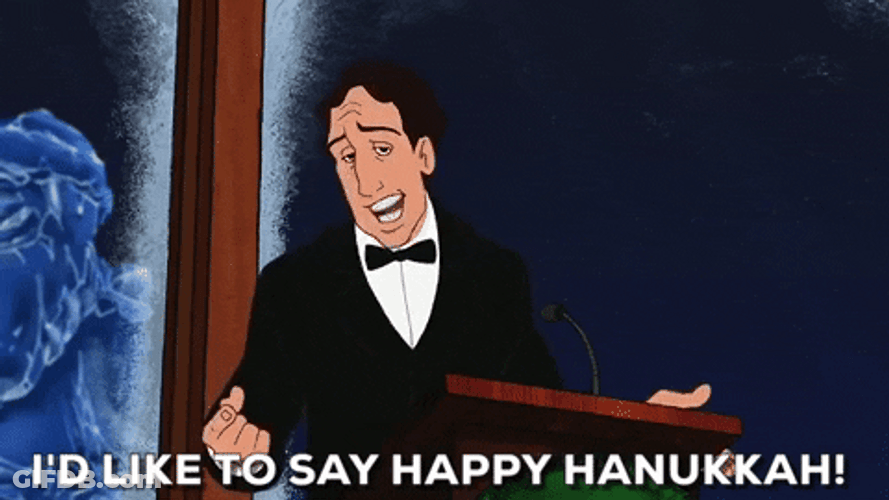 Animated Man Saying Happy Hanukkah GIF