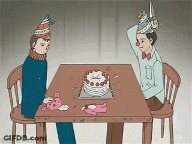 Animated Man Stabbing A Cake GIF