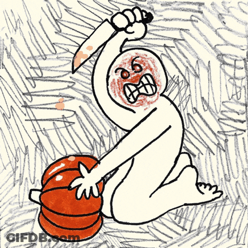 Animated Man Stabbing A Pumpkin GIF