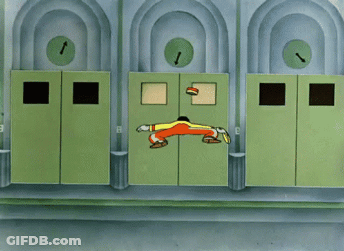 Animated Man Trying To Ride Elevator GIF