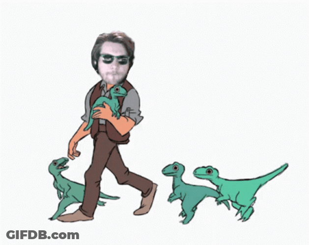 Animated Man With Four Young Indoraptor GIF