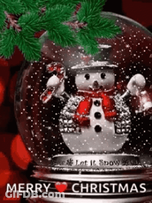 Animated Merry Christmas Snowman Globe GIF
