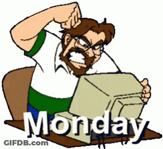 Animated Monday Blues Flipping Out On Computer GIF